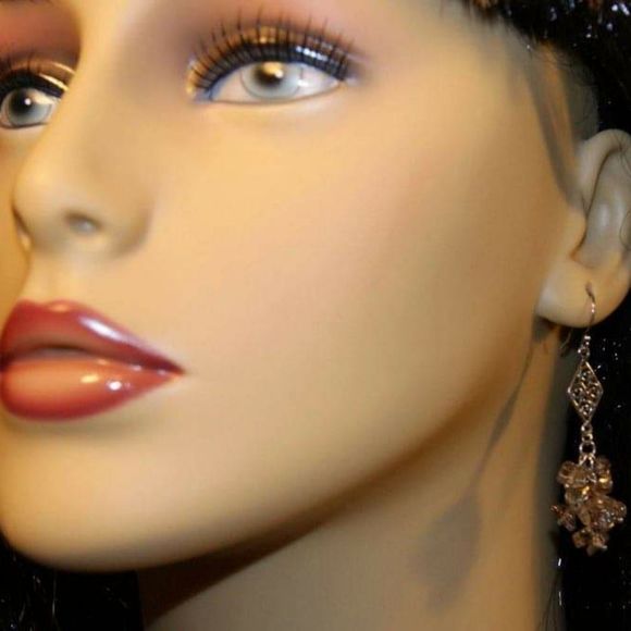 Handmade Sterling Silver Swirly Scroll & Gray Smoky Quartz Chip Cluster Earrings - Picture 5 of 5